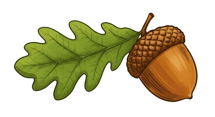Oak Leaf and Acorn Illustration