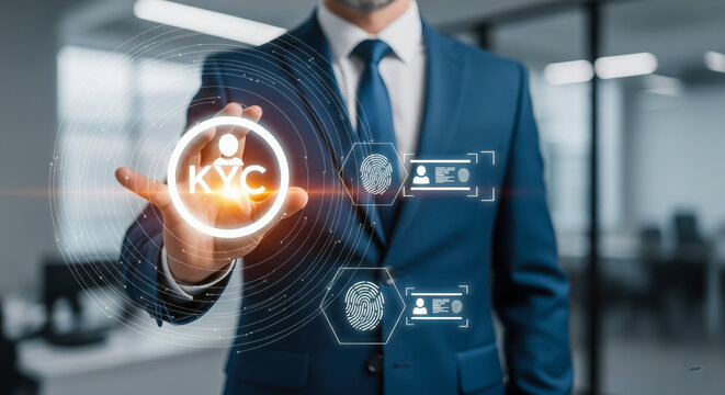 Businessman Interacting With Digital KYC Interface Screen - Powered by Adobe