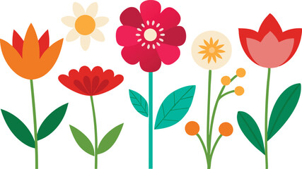 A cheerful and vibrant collection of stylized flowers in bright, bold colors.