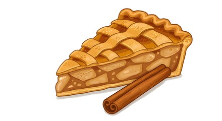 Apple Pie Slice with Cinnamon Sticks Illustration