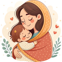 Loving Mother and Child Embrace, a heartwarming illustration.