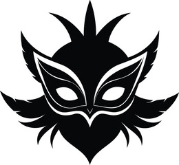 A bold, symmetrical silhouette of a carnival mask.