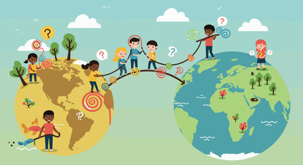 Naklejka premium Children Connecting Worlds: Global Cooperation and Friendship