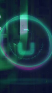 Animation of neon circle with battery over servers
