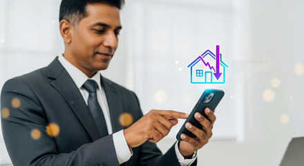 Businessman Analyzing Real Estate Market Trends on Smartphone
