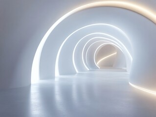 Obraz premium Abstract spiral tunnel background, a modern architectural interior space concept with light gray walls and floors. Minimalist architectural design. Digital illustration.