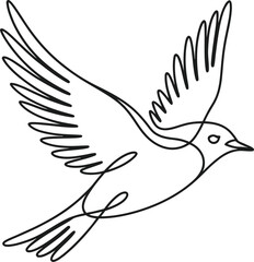 Obraz premium Black Line Drawing of a Bird in Flight on White Background