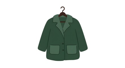 Green Overcoat on Hanger Illustration