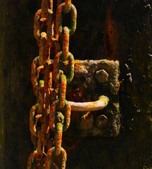 Harbor side old rusty chain