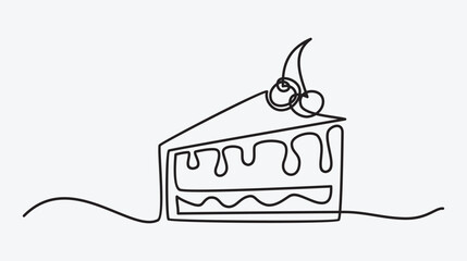 Continuous line drawing of tart, pie. Cheesecake continuous one line drawing minimalism design isolated on white background.