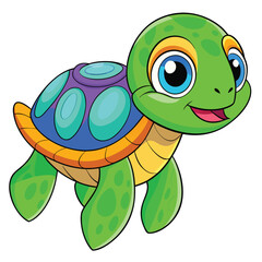 Obraz premium Funny green cartoon turtle character with a happy smile