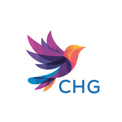 Obraz premium CHG “Colorful Abstract Bird Logo Design on White Background ” CHG Later Logo, “Modern Gradient Bird Icon with Typography” “Abstract Hummingbird Style Logo with Vibrant Colors” 