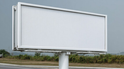 Obraz premium Modern minimalist billboard design with clean rectangular shape, blank smooth white panel, no text, single sleek pole, isolated on white background