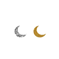 Two crescent moon designs one silver and one gold on white background
