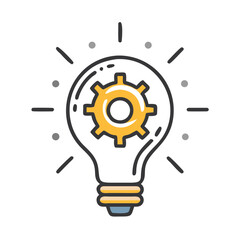 Light bulb with gear icon. Idea, innovation, and technological solution vector illustration.