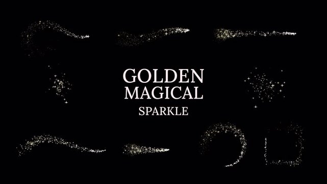 Golden Magical Sparkle Trails &ndash; Motion Graphic Particle Animation Pack, glitter burst, gold shimmer, stars, fantasy path, and wave on transparent background, alpha channel. set 1	