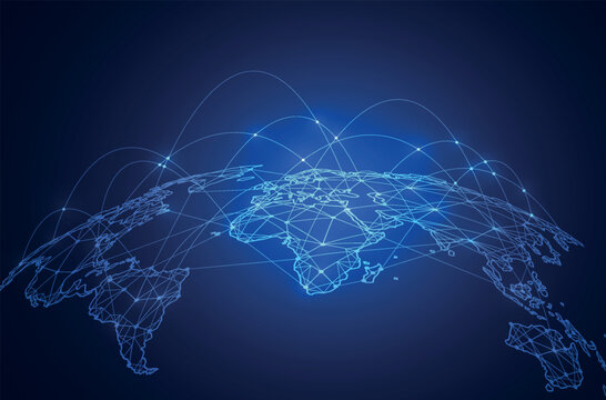 Futuristic World Map with Digital Network Connections

