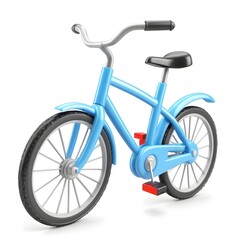 Fototapeta premium Bright Blue Bicycle with Black Seat and Red Pedals on White Background