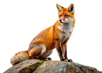 Obraz premium beautiful fox on rock isolated on white background, PNG