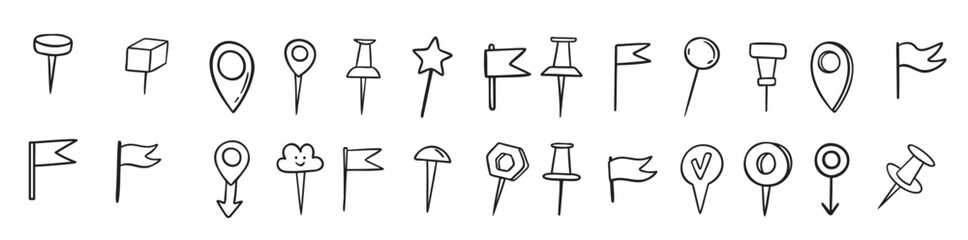 pins hand drawn doodle set pin line drawing style planner map pins variable icons
