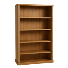 Classic wooden bookshelf with five shelves for home or office decor isolated on transparent background
