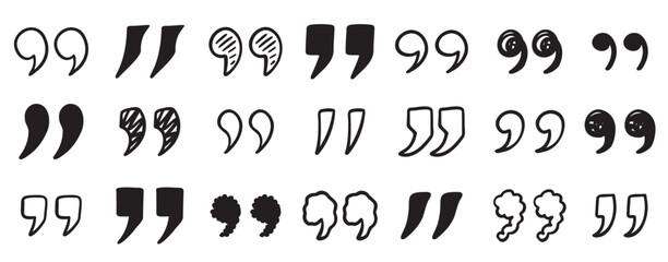 quotation mark doodle hand drawn set quotation marks drawing quotes template vector illustration.