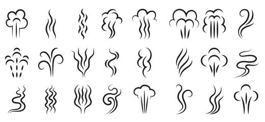 odour graphic vapour aroma clouds symbols abstract lines collection