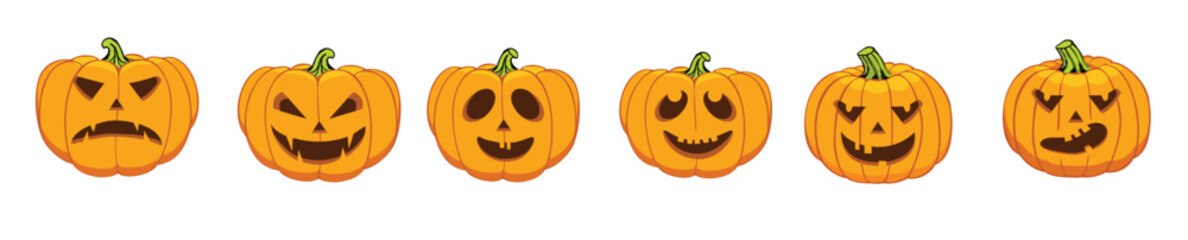 orange Halloween pumpkins set black background