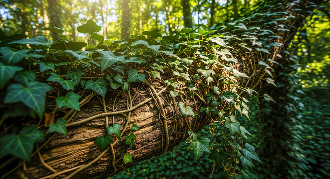 Lush Green Vines Entwining A Forest Tree