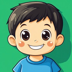 Obraz premium Happy young boy with a bright smile against a green background