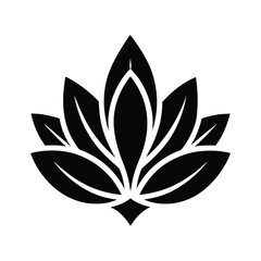 Black Stylized Floral Leaf Motif Icon Vector Illustration