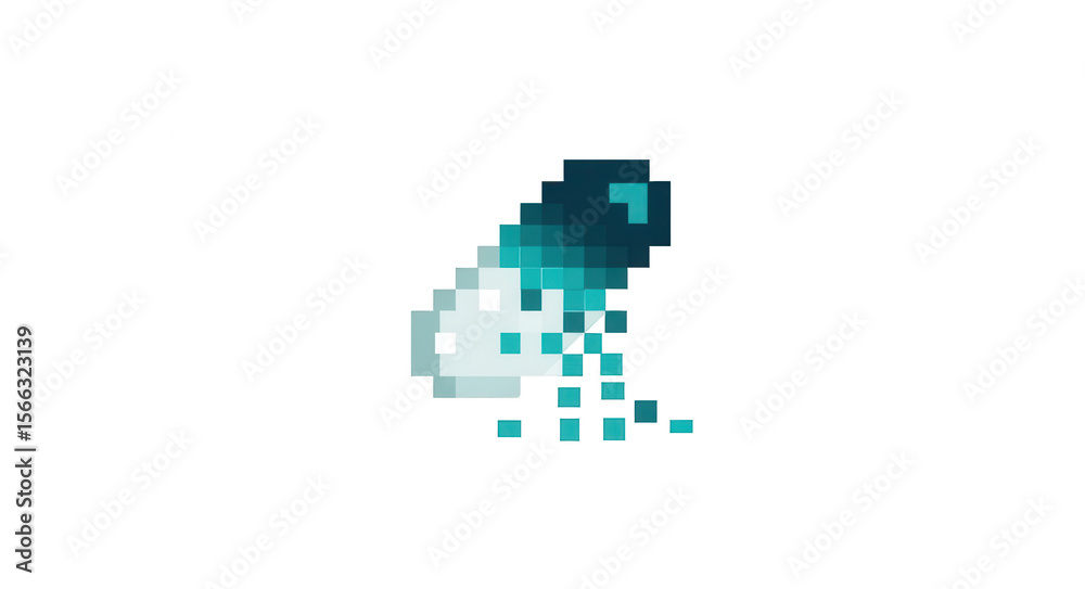 Fototapete vector logo of graphic design, pixel art, and computer science in the shape of an open pill capsule,