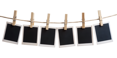 blank photo frames on rope	