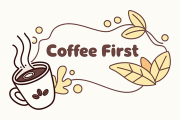 Playful coffee sticker design with steam and bold colors