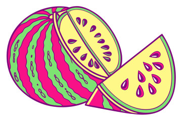Vibrant sliced watermelon with exaggerated neon colors