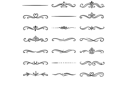 Collection of elegant black and white ornaments isolated on transparent background