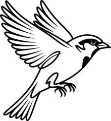 Obraz premium Black and White Sparrow in Flight Illustration bird