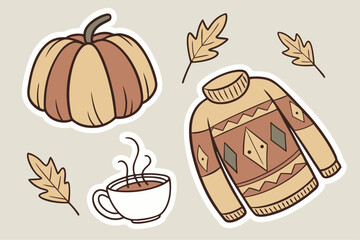 Charming collection of cozy autumn themed stickers featuring pumpkins and sweaters