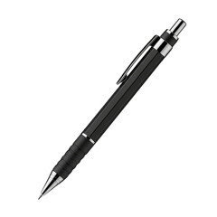 Modern black mechanical pencil with chrome accents isolated on transparent background