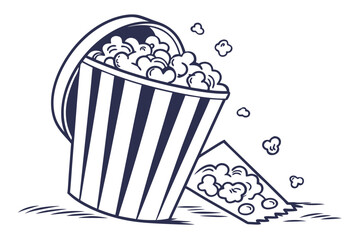 Minimalist popcorn bucket vector illustration for entertainment and snacks