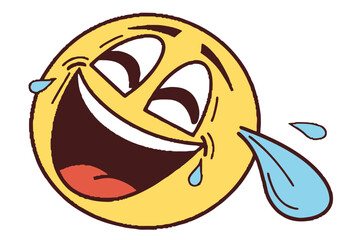 Joyful emoji face with tears of laughter bright yellow and black design