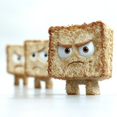 Toast characters march forward with determination in a whimsical bakery setting