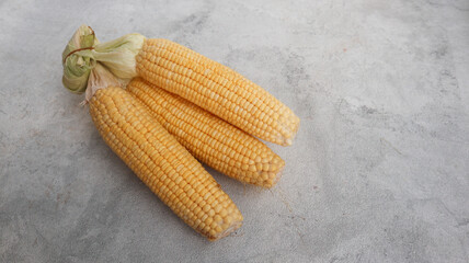 Fresh yellow corn isolated on grey background