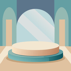Aesthetic product display stage with arches and pastel colors for presentation and advertisement use