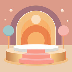 Pastel colored stage with arches and platforms for display and product presentation backdrop design