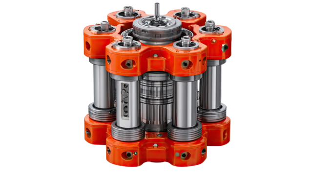 Industrial precision machine: A close-up shot of a powerful and precise machine, showcasing intricate engineering and mechanical components, highlighted by a warm, neutral background.