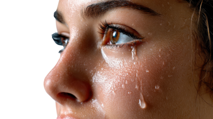 Tears of Joy: Close-up of a woman's face, glistening with sweat and tears, conveying a powerful emotion, a moment of intense feeling.