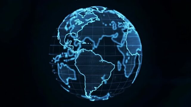 Digital earth globe in blue with continents and gridlines