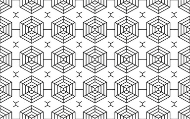 Geometric Pattern of Hexagons and Crosses black white