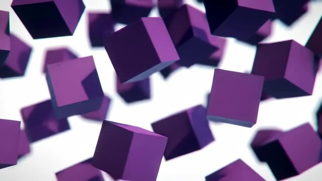 Abstract purple cubes floating in a white space, geometric design